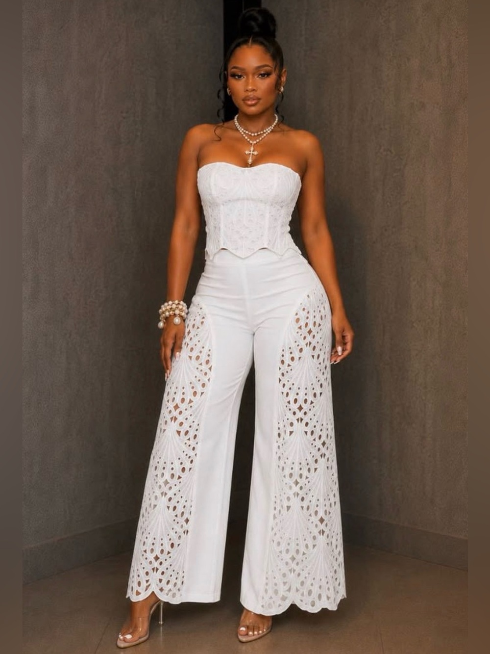 Fashion Nova “Carmen” Corset Pant Set – White – Size XL – NWT